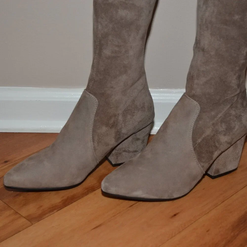 Vero Cuoio Soft Suede leather Taupe Gray Over the knee Thigh high Boots 250/8